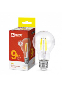 Лампа светодиодная LED-A60-deco 9Вт грушевидная прозрачная 3000К тепл. бел. E27 1040лм 230В IN HOME 4690612008066
