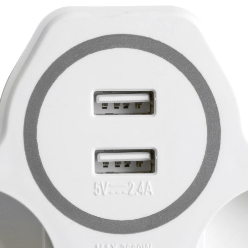 Разветвитель сетевой 2-местный с/з STEKKER ADP16-14-20, 250V, 16A и 2-мя USB выходами на 2,4А, огнеустойчивый пластик, белый/серый Разветвитель сетевой 2-местный с/з STEKKER ADP16-14-20, 250V, 16A и 2-мя USB выходами на 2,4А, огнеустойчивый пластик, белый/серый