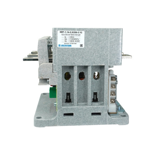 КВТ-1,14-2,5/250-3 У3, трёхполюсный, 250А, 380В AC/DC, 4з+3р, нереверсивный, без реле, IP00, контактор вакуумный (ЭТ) КВТ-1,14-2,5/250-3 У3, трёхполюсный, 250А, 380В AC/DC, 4з+3р, нереверсивный, без реле, IP00, контактор вакуумный (ЭТ)