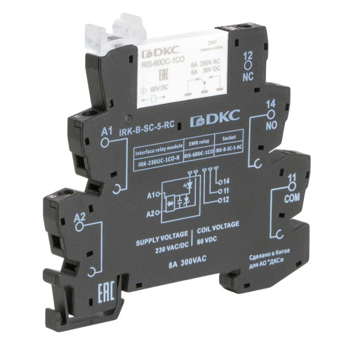 Реле интерфейсное, 1CO, ком. ток 6А, AgSnO₂, напряжение 230V AC/DC, RC-цепь, винтовые клеммы. Реле интерфейсное, 1CO, ком. ток 6А, AgSnO₂, напряжение 230V AC/DC, RC-цепь, винтовые клеммы.
