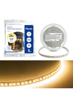 Светодиодная LED лента Feron LS501, 120SMD(2835)/м 11Вт/м 24V 5000*8*1.22мм 3000К IP20