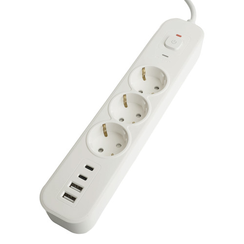Сетевой фильтр 3-местный с/з STEKKER 3x1мм2, 1,8 м, 250В, 16А, 2 USB-A+2 Type-C, серия Nova, белый Сетевой фильтр 3-местный с/з STEKKER 3x1мм2, 1,8 м, 250В, 16А, 2 USB-A+2 Type-C, серия Nova, белый