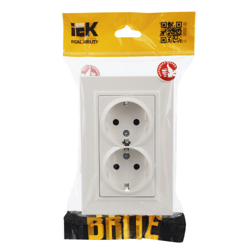 BRITE Розетка 2-местная с заземлением с защитными шторками 16А в сборе РСш12-3-БрЖ жемчуг IEK BRITE Розетка 2-местная с заземлением с защитными шторками 16А в сборе РСш12-3-БрЖ жемчуг IEK