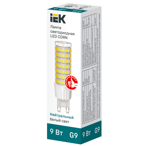 Лампа светодиодная CORN капсула 9Вт 230В 4000К керамика G9 IEK Лампа светодиодная CORN капсула 9Вт 230В 4000К керамика G9 IEK