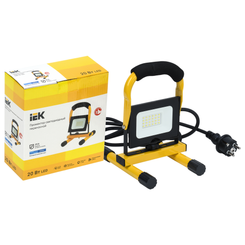 Прожектор светодиодный СДО 06-20П переносной 6500К IP65 черный IEK