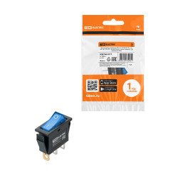 Выключатель клавишный IRS-101N 250В AC/DC, 1P, 15А, (3с), ON-OFF, черный корпус, синяя клавиша с LED подсветкой TDM