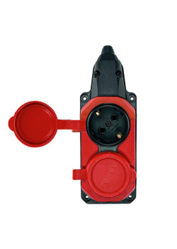 Колодка удлинителя 2-м с заземл. 16А IP44 каучук красн. TOKOV TKE-C13-KK2-Z