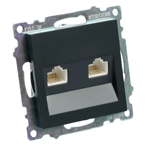 Розетка компьютерная 2-местная RJ-45 (механизм) ,STEKKER ,GLS00-7109-05, серия Катрин, черный Розетка компьютерная 2-местная RJ-45 (механизм) ,STEKKER ,GLS00-7109-05, серия Катрин, черный