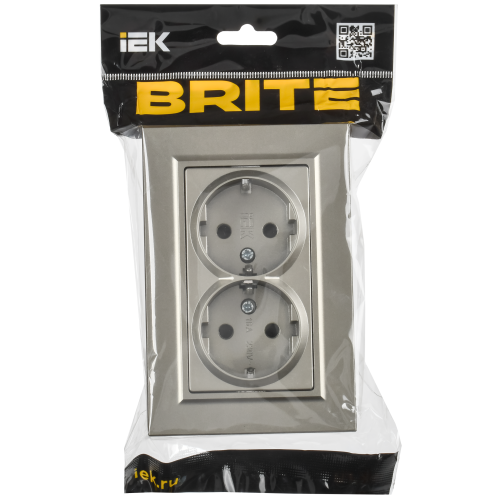 BRITE Розетка 2-местная с заземлением с защитными шторками плоская 16А в сборе РСшПл12-3-БрШ шампань IEK BRITE Розетка 2-местная с заземлением с защитными шторками плоская 16А в сборе РСшПл12-3-БрШ шампань IEK