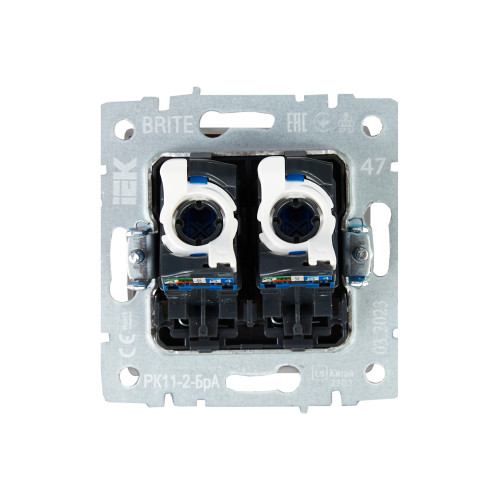 BRITE Розетка компьютерная двойная RJ45 кат.6 РК11-2-БрА алюминий IEK