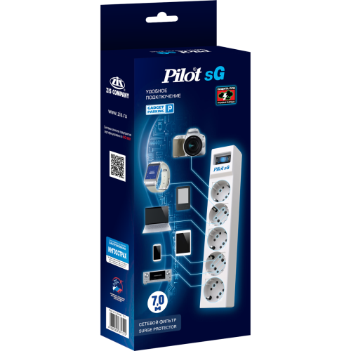 Сетевой фильтр/ Surge protector Pilot SG5 5 outlets (GP), 10A / 2.2kVt, automatic circuit-breaker, 7 m Сетевой фильтр/ Surge protector Pilot SG5 5 outlets (GP), 10A / 2.2kVt, automatic circuit-breaker, 7 m