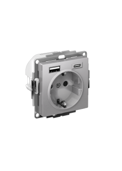 ATLASDESIGN РОЗЕТКА 16А c 2 USB A+C, 5В/2,4А/3,0А, 2х5В/1,5А, механизм, АЛЮМИНИЙ