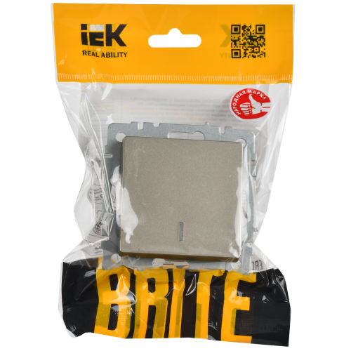 BRITE Выключатель 1-клавишный с индикацией 10А ВС10-1-1-БрШ шампань IEK