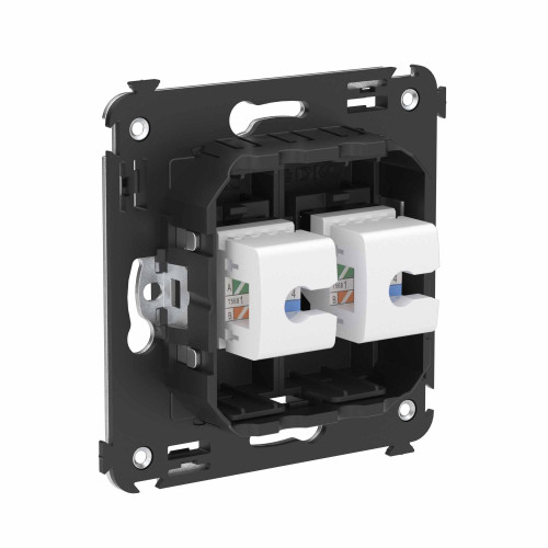 Компьютерная розетка RJ-45 без шторки в стену, кат.6 двойная, Avanti, черный матовый