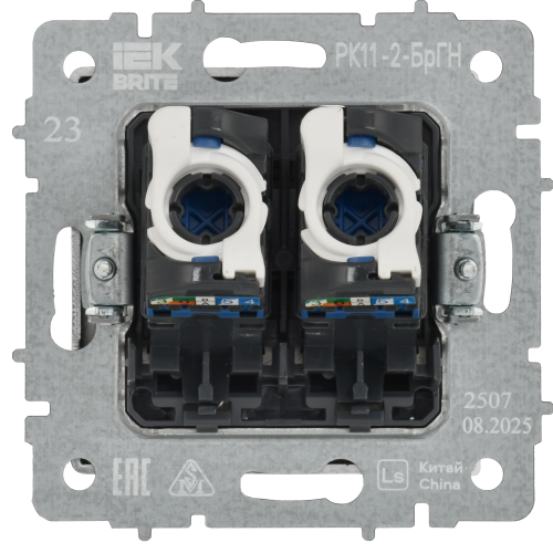 BRITE Розетка компьютерная двойная RJ45 кат.6 РК11-2-БрГН металл хром/никель IEK BRITE Розетка компьютерная двойная RJ45 кат.6 РК11-2-БрГН металл хром/никель IEK