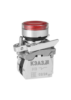 Кнопка КМЕ4611мЛС-24В-красный-1но+1нз-цилиндр-индикатор-IP65-КЭАЗ