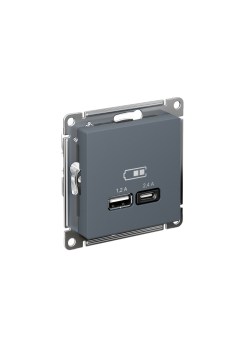 ATLASDESIGN USB РОЗЕТКА А+С, 5В/2,4А, 2х5В/1,2А, механизм, ГРИФЕЛЬ