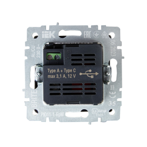 BRITE Розетка USB A+C 18Вт РЮ11-1-БрМ маренго IEK BRITE Розетка USB A+C 18Вт РЮ11-1-БрМ маренго IEK
