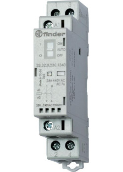 Контактор модульный 2NO 25А AgNi 230В AC/DC 17.5мм IP20 мех. индикатор FINDER 223202301320