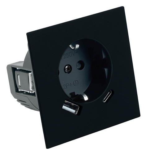 Розетка 1-местная з/ш с/з 16А + USB + Type C (механизм), STEKKER, 250В, 20W, серия Мия, RST16-3119-05, черный бархат Розетка 1-местная з/ш с/з 16А + USB + Type C (механизм), STEKKER, 250В, 20W, серия Мия, RST16-3119-05, черный бархат