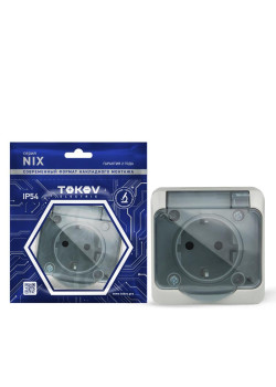 Розетка 1-м ОП Nix 16А IP54 250В с заземл. с прозр. крышкой сер. TOKOV ELECTRIC TKE-NX-R1Z-C06T-IP54
