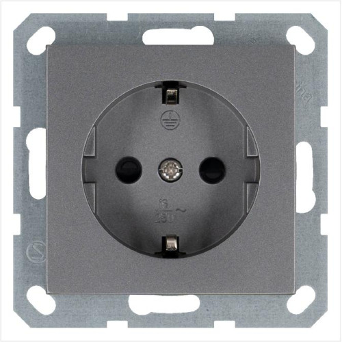Розетка 1-м Shuko 16А IP20 с заземл. защ. шторки механизм алюм. Jasmart G5501S