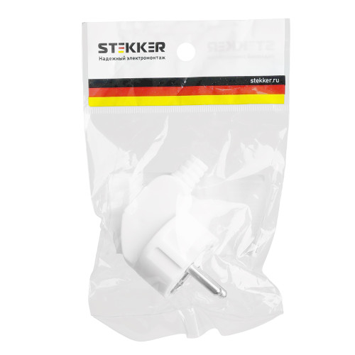 Вилка угловая с/з STEKKER, PPG16-41-202, пластик, 250В, 16A, IP20, белый Вилка угловая с/з STEKKER, PPG16-41-202, пластик, 250В, 16A, IP20, белый