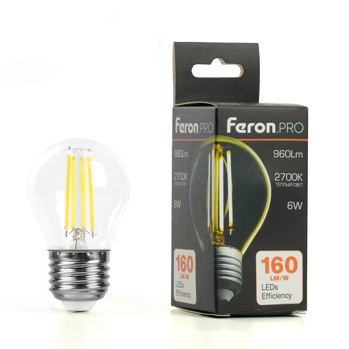 Лампа светодиодная Feron.PRO LB-1706 Шарик E27 960LM 6W 175-265V 2700K Лампа светодиодная Feron.PRO LB-1706 Шарик E27 960LM 6W 175-265V 2700K