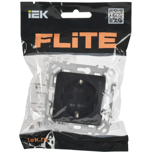FLITE Розетка с заземлением с защитными шторками безвинтовое крепление 16А РСш11-1-ФлЧ черный IEK FLITE Розетка с заземлением с защитными шторками безвинтовое крепление 16А РСш11-1-ФлЧ черный IEK