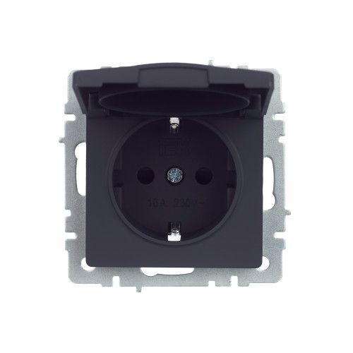 BRITE Розетка 1-местная с заземлением с защитными шторками и крышкой 16А IP44 РСбш10-3-44-БрГ графит IEK BRITE Розетка 1-местная с заземлением с защитными шторками и крышкой 16А IP44 РСбш10-3-44-БрГ графит IEK