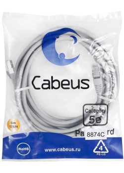 Патч-корд Cabeus PC-FTP-RJ45-CAT.5E-5M-LSZH F/UTP RJ-45 вил.-вилка RJ-45 кат.5E 5м серый LSZH
