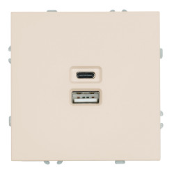 Розетка 2-местная USB + Type C (механизм), STEKKER, 250В, 20W, серия Эмили, RST10-5115-08, кашемир, soft touch