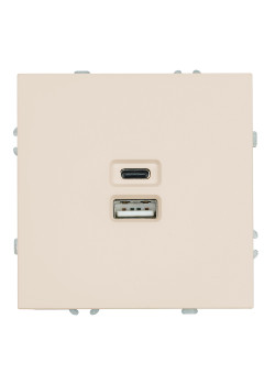 Розетка 2-местная USB + Type C (механизм), STEKKER, 250В, 20W, серия Эмили, RST10-5115-08, кашемир, soft touch
