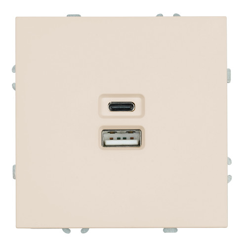 Розетка 2-местная USB + Type C (механизм), STEKKER, 250В, 20W, серия Эмили, RST10-5115-08, кашемир, soft touch