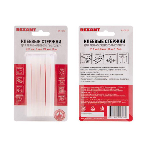 Стержень клеевой d7.4мм L100мм прозр. (блист.12шт) Rexant 09-1010 Стержень клеевой d7.4мм L100мм прозр. (блист.12шт) Rexant 09-1010