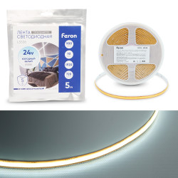 Лента светодиодная COB 720SMD(2110) 10Вт/м 24V 5000*8*1.8мм IP20 6500К, LS536 FERON СВОБОДНЫЙ РЕЗ