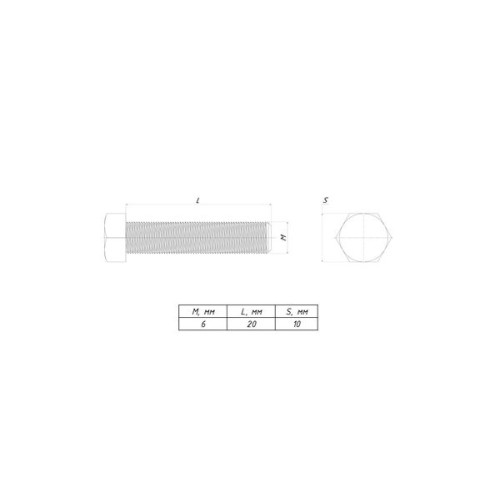 Болт шестигранный М6x20 DIN 933 EKF Болт шестигранный М6x20 DIN 933 EKF