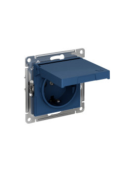 ATLASDESIGN РОЗЕТКА с заземлением со шторками с крышкой,16А,IP20, мех.,быстрозажим. клем., АКВАМАРИН