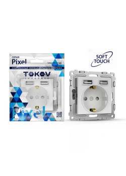 Розетка 1-м СП Pixel с заземл. с 2-мя заряд. устр. USB тип A+A IP20 механизм айс TOKOV ELECTRIC TKE-PX-R1U2A-C34