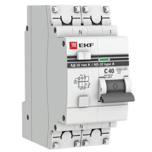 АВДТ АД-32 1P+N 40А х-ка C 30мА тип A эл. 4,5кА PROXIMA EKF