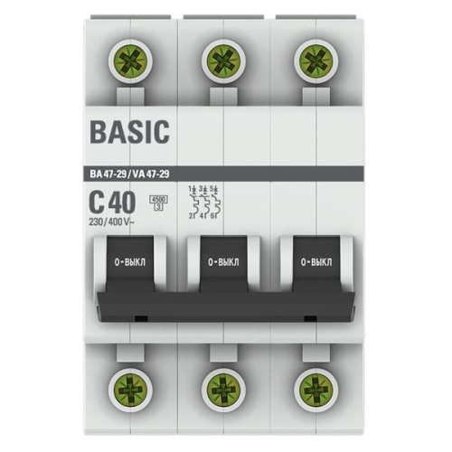 Авт. выкл. ВА 47-29 3P 40А (C) 4,5кА BASIC Авт. выкл. ВА 47-29 3P 40А (C) 4,5кА BASIC