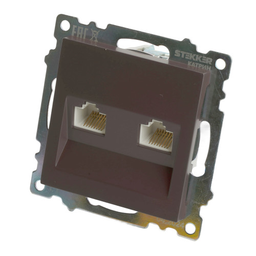 Розетка компьютерная 2-местная RJ-45 (механизм) STEKKER GLS00-7109-04, серия Катрин, шоколад Розетка компьютерная 2-местная RJ-45 (механизм) STEKKER GLS00-7109-04, серия Катрин, шоколад