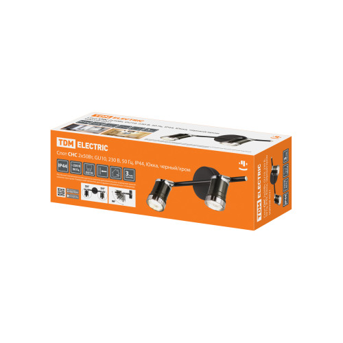 Спот СНС 2х50Вт, GU10, 230 В, 50 Гц, IP44, Юкка, черный/хром TDM