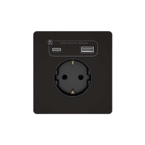 Systeme Infinity, Розетка С/У с ЗК и зар.устр.USB А+С 20Вт (250В, 16А, защит.шторки), Полярная ночь Systeme Infinity, Розетка С/У с ЗК и зар.устр.USB А+С 20Вт (250В, 16А, защит.шторки), Полярная ночь