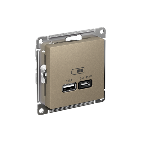 ATLASDESIGN USB РОЗЕТКА A + тип-C 45Вт высокоскор.заряд. QC, PD, механизм, ШАМПАНЬ