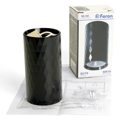 Светильник потолочный Feron ML188 Barrel PRISM MR16 GU10 35W 230V, черный Светильник потолочный Feron ML188 Barrel PRISM MR16 GU10 35W 230V, черный