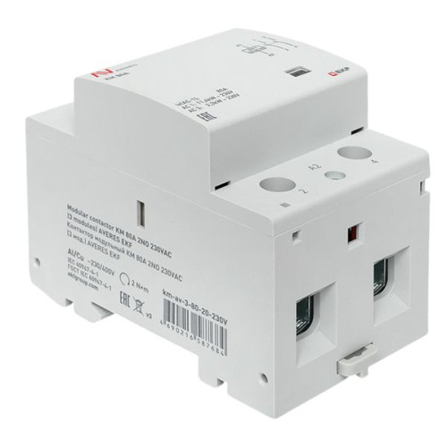 Контактор модульный КМ 80А 2NO 230В АС (3 мод.) AVERES EKF Контактор модульный КМ 80А 2NO 230В АС (3 мод.) AVERES EKF