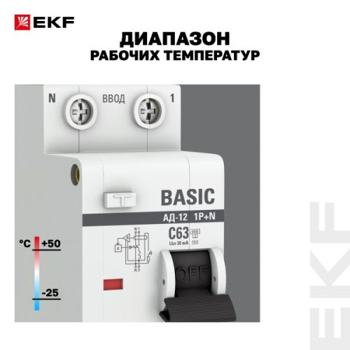 АВДТ АД-12 1P+N 63А х-ка C 30мА тип АС эл. 4,5кА BASIC АВДТ АД-12 1P+N 63А х-ка C 30мА тип АС эл. 4,5кА BASIC
