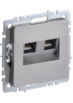 BRITE Розетка компьютерная двойная RJ45 кат.5E РК10-2-БрС сталь IEK