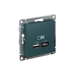 ATLASDESIGN USB РОЗЕТКА А+С, 5В/2,4А, 2х5В/1,2А, механизм, ИЗУМРУД
